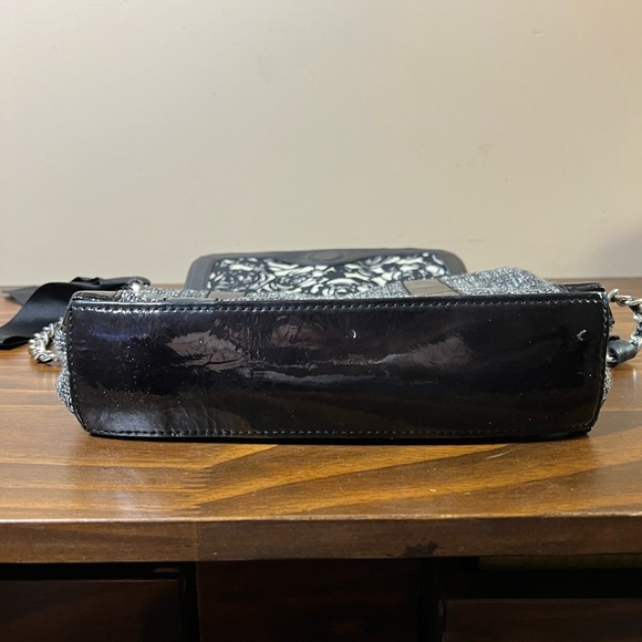 BRIGHTON Tweed Black Patent Leather Floral & Bow FOB Chain Purse - Picture 8 of 11